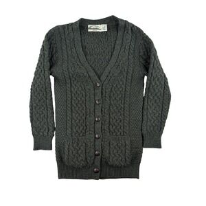 Aran Crafts Sweater Women's Small Green Wool Cable Knit Cardigan Iraland